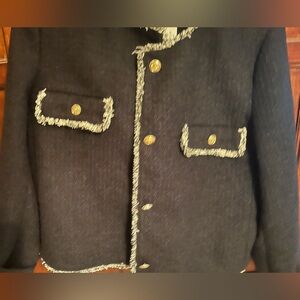 Loft, Jacket, black and white fringe, gold button. XXL,runs sm. New w tag